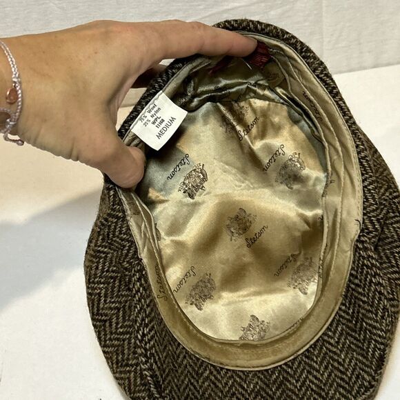 STETSON Mens Paper Boy/Driver Cap Herringbone Wool/nylon Size Medium Vintage - Picture 6 of 6